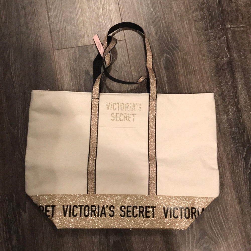 Gold sparkly Victoria’s secret canvas bag